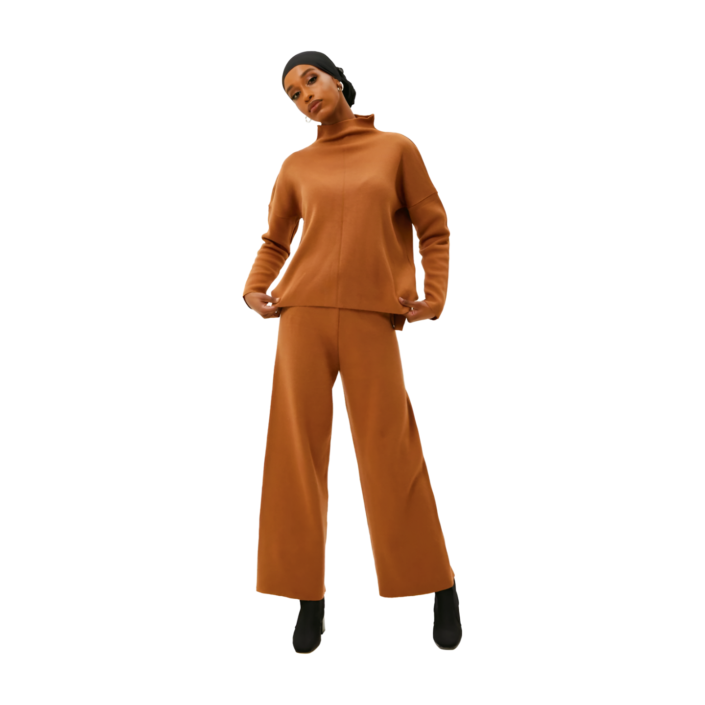 CAMEL KNIT JUMPER AND WIDE LEG TROUSERS TWINSET