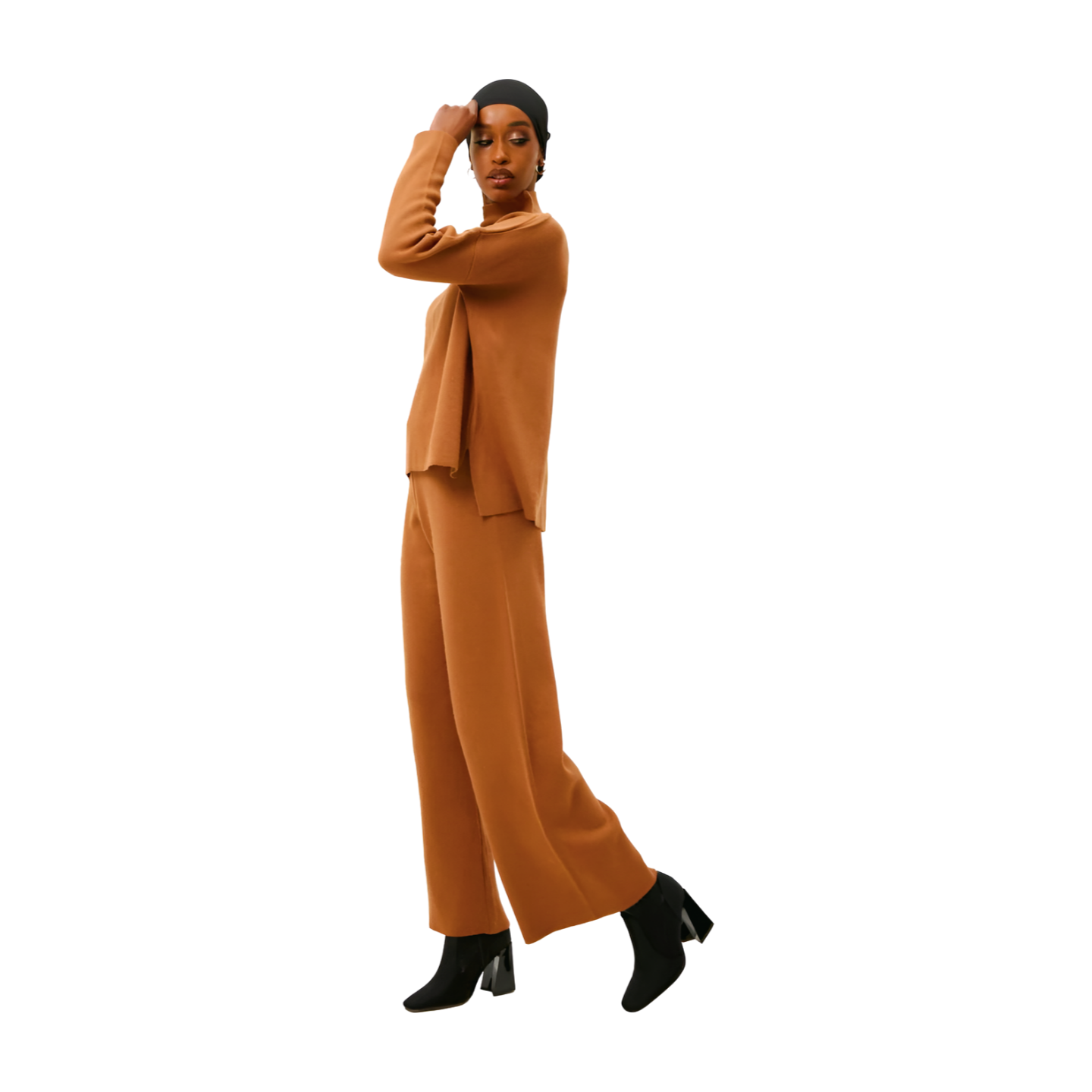 CAMEL KNIT JUMPER AND WIDE LEG TROUSERS TWINSET