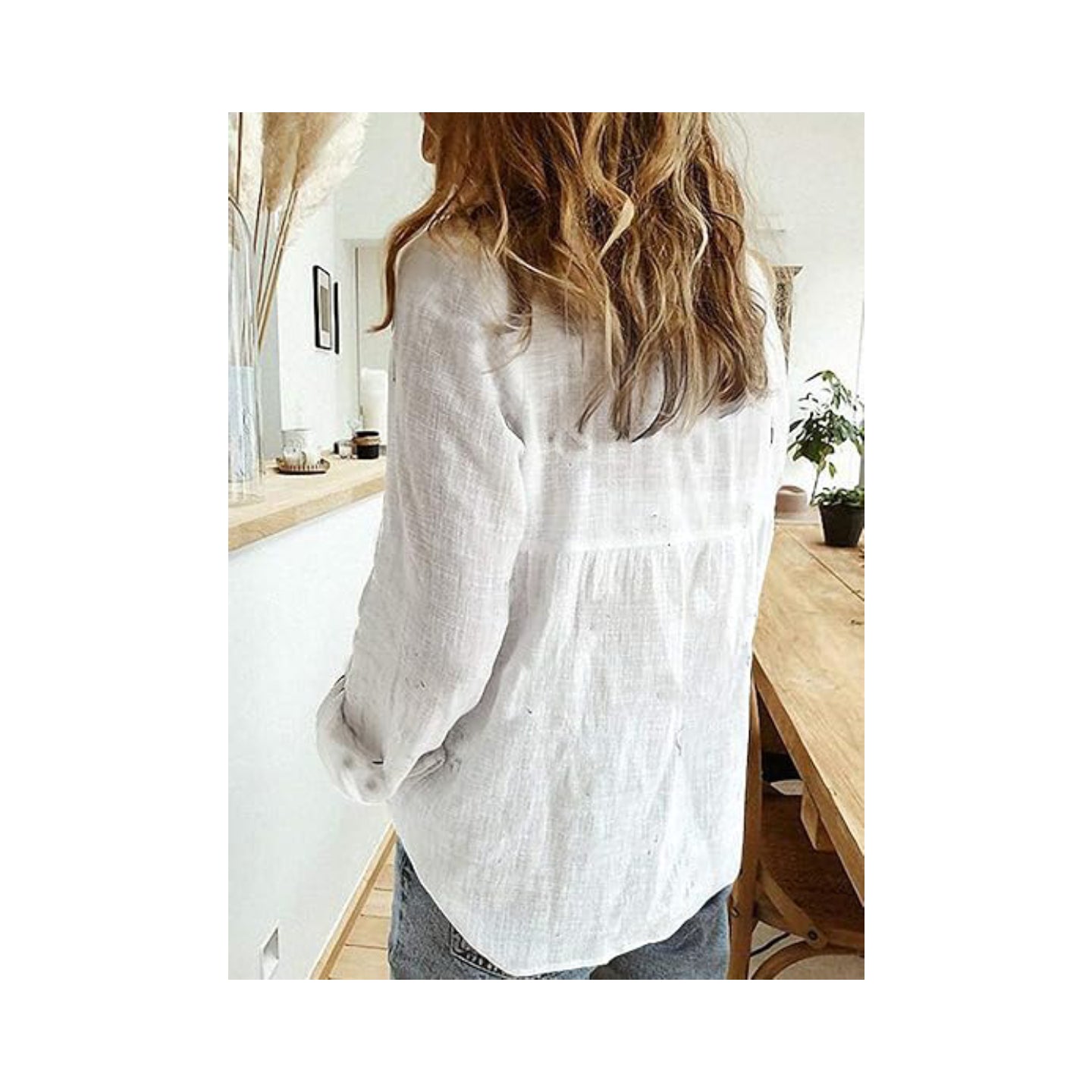 Womens V Neck Roll up Sleeve Button Down Blouses Tops