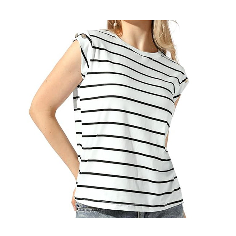 Casual Striped Blouse  women tops Women's Short Puff Sleeve Knit Tops 2024 Trendy Crewneck Striped T Shirts Casual Summer Blouses