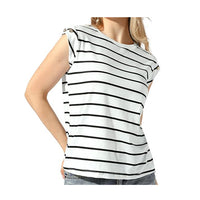 Casual Striped Blouse  women tops Women's Short Puff Sleeve Knit Tops 2024 Trendy Crewneck Striped T Shirts Casual Summer Blouses