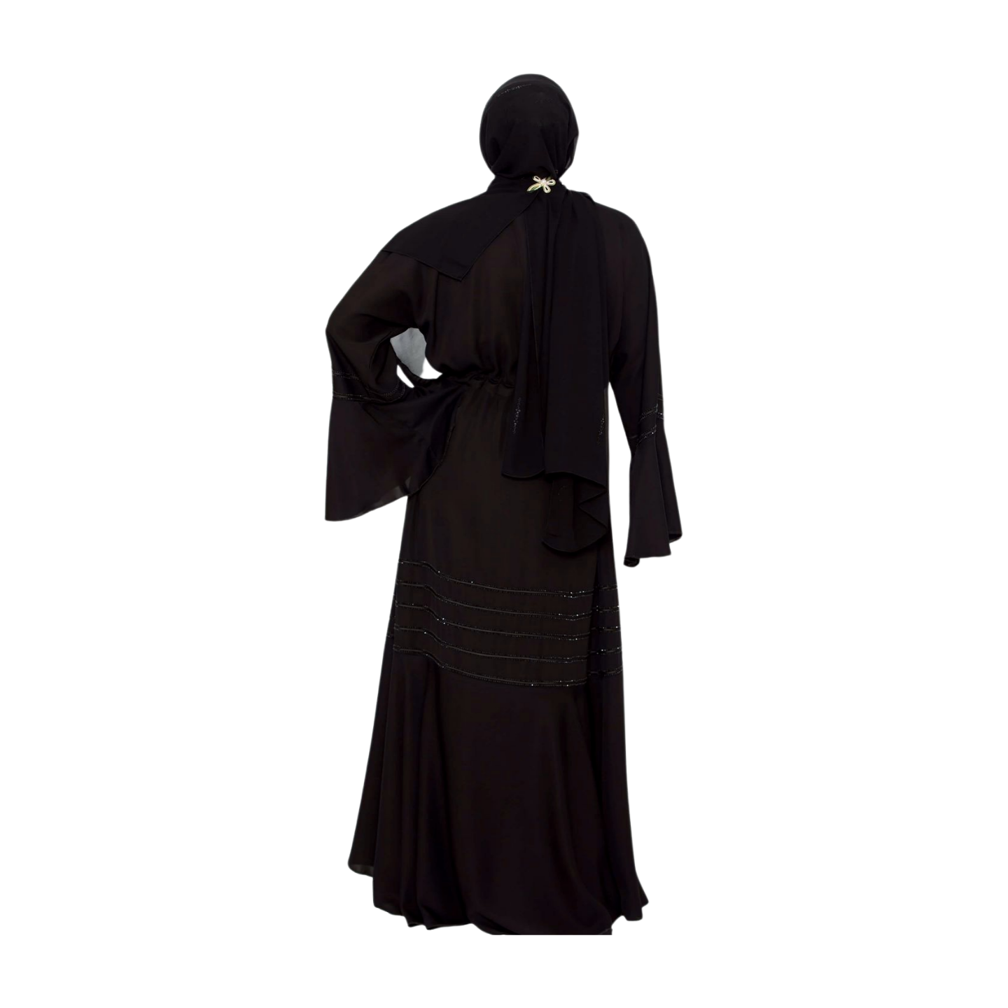 Umbrella-cut Abaya With Stonework adorning the sleeves and peplum