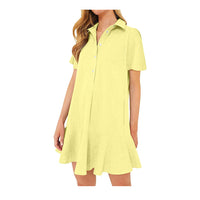 Dresses for Women 2024, Womens Summer Dresses Casual Half Open Button Shirt Dress Short Sleeve Ruffle Sundress