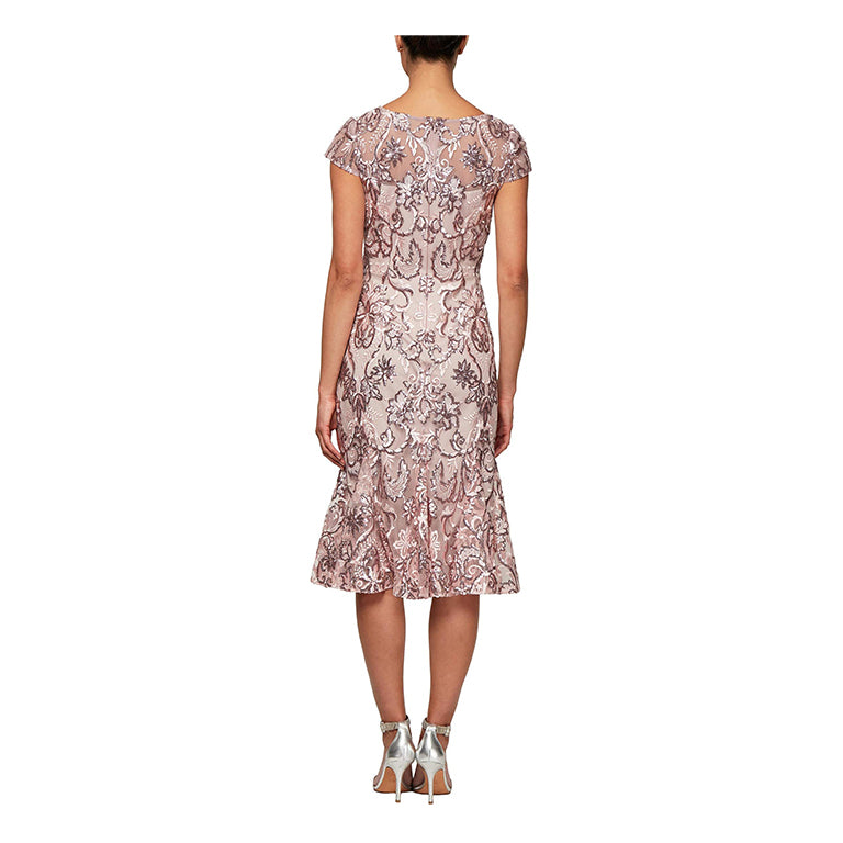 Women's Midi Length Embroidered Fit and Flare Dress