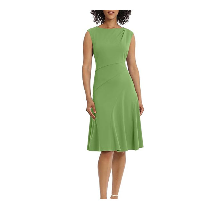 Women's Sleeveless Fit and Flare with Pleat Tuck and Seaming Details Work Career Event Guest of
