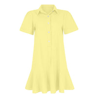 Dresses for Women 2024, Womens Summer Dresses Casual Half Open Button Shirt Dress Short Sleeve Ruffle Sundress
