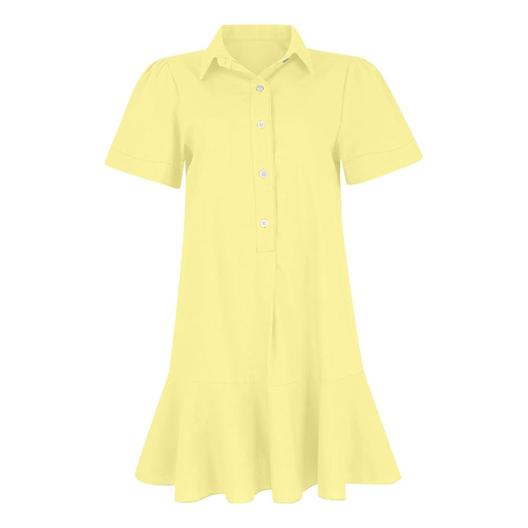 Dresses for Women 2024, Womens Summer Dresses Casual Half Open Button Shirt Dress Short Sleeve Ruffle Sundress