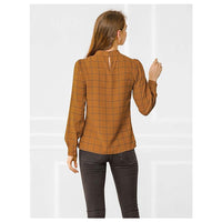 Women's Bow-Tie Neck  Checks Shirt Tops  Grid Checks Shirt Office Work Tops Blouses