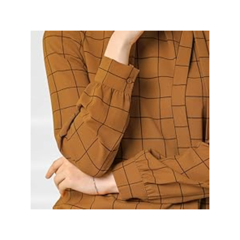 Women's Bow-Tie Neck  Checks Shirt Tops  Grid Checks Shirt Office Work Tops Blouses
