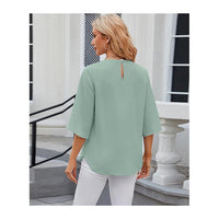 Womens Summer Chiffon Blouses 3/4 Sleeve V Neck Casual Loose Work Tops for Leggings 2024 Flowy Dressy Tshirts