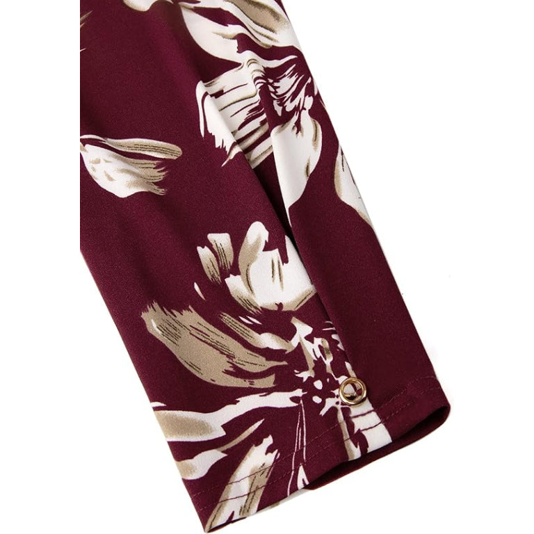 Women's Casual V Neck Alicia Floral Print Roll Up Long Sleeve Chiffon Button Down Blouses Bohemian Top Shirts