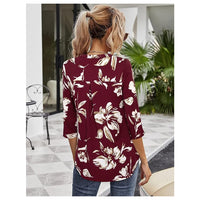 Women's Casual V Neck Alicia Floral Print Roll Up Long Sleeve Chiffon Button Down Blouses Bohemian Top Shirts