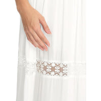 Women's Boho Elastic High Waist Pleated A-line Ruffle Lace Trim Tiered Midi Maxi Skirt with Pockets