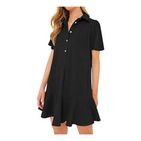 Dresses for Women 2024, Womens Summer Dresses Casual Half Open Button Shirt Dress Short Sleeve Ruffle Sundress
