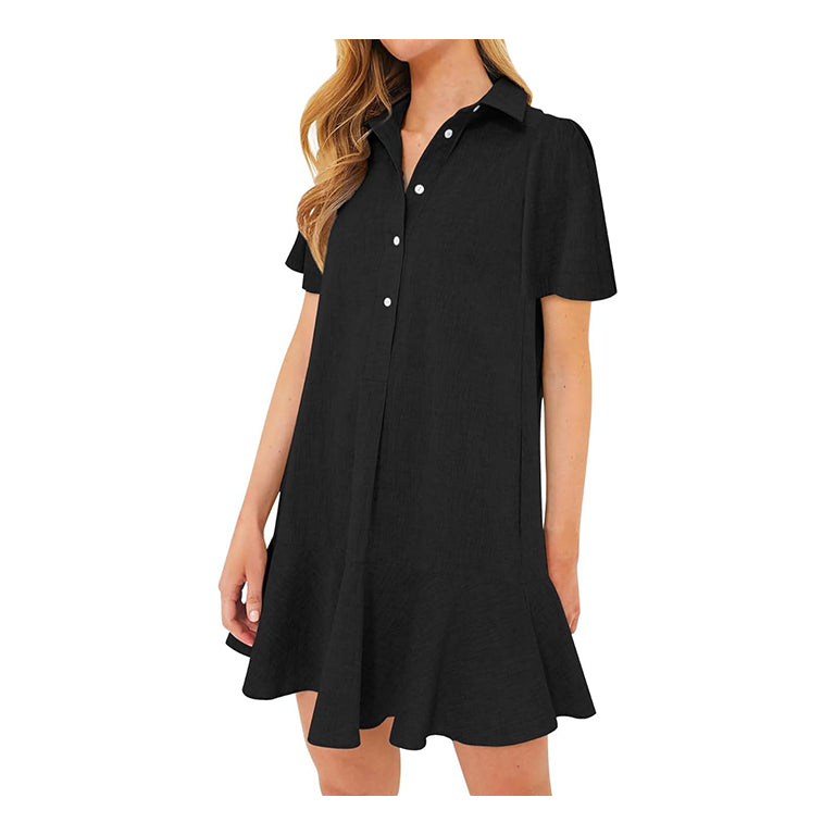 Dresses for Women 2024, Womens Summer Dresses Casual Half Open Button Shirt Dress Short Sleeve Ruffle Sundress