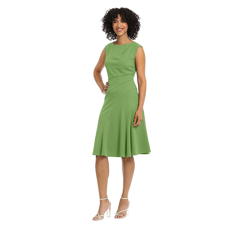 Women's Sleeveless Fit and Flare with Pleat Tuck and Seaming Details Work Career Event Guest of