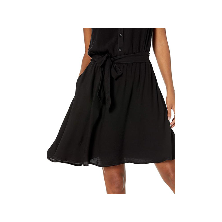 Women's Sleeveless Woven Shirt Dress Black Dress