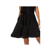 Women's Sleeveless Woven Shirt Dress Black Dress