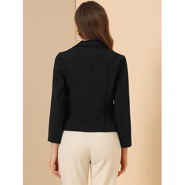 Women's Notched Lapel Double Breasted Long Sleeve Work Office Suit Blazer Jacket