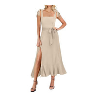 Square Neck Ruffle Split Midi Formal Dress wedding guest dresses