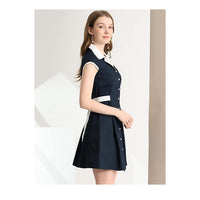 Women's Vintage Button Down Dress Flat Collar Belted Office Mini Shirt Dress