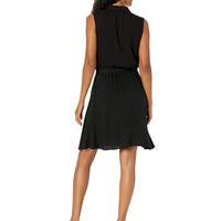 Women's Sleeveless Woven Shirt Dress Black Dress