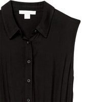 Women's Sleeveless Woven Shirt Dress Black Dress