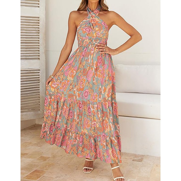 Women Summer Halter Neck Sleeveless Dress summer dresses formal dresses