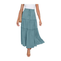 Women's Boho Elastic High Waist A Line Ruffle Swing Beach Maxi Skirt with Pockets