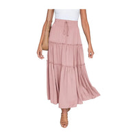 Women's Boho Elastic High Waist A Line Ruffle Swing Beach Maxi Skirt with Pockets