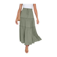 Women's Boho Elastic High Waist A Line Ruffle Swing Beach Maxi Skirt with Pockets