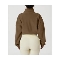 Women's Full Zip Fleece Short Jacket Warm Winter Long Sleeve Stand Collar Sherpa Crop Coat