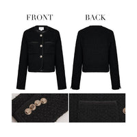 Women's Long Sleeve Cropped Tweed Jacket with Pocket Elegant Slim Fit Work Office Business Short Tweed Blazer