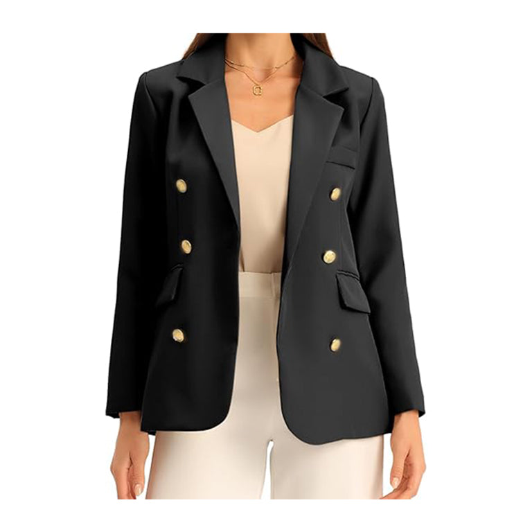 Women's Notched Lapel Double Breasted Long Sleeve Work Office Suit Blazer Jacket