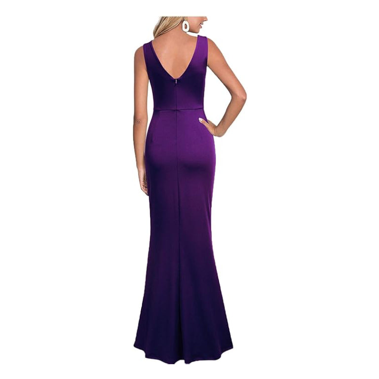 Women Sleeveless V Neck Split Evening Cocktail Long Dress Manufacturer wedding guest dress