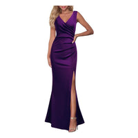 Women Sleeveless V Neck Split Evening Cocktail Long Dress Manufacturer wedding guest dress