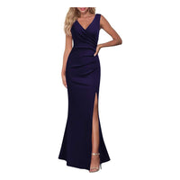 Women Sleeveless V Neck Split Evening Cocktail Long Dress Manufacturer wedding guest dress