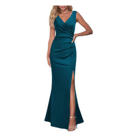 Women Sleeveless V Neck Split Evening Cocktail Long Dress Manufacturer wedding guest dress