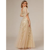Women V-Neck Short Sleeve Prom Gown wedding guest dresses