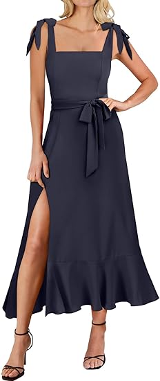 Square Neck Ruffle Split Midi Formal Dress wedding guest dresses