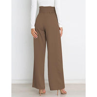 Women's Casual Wide Leg Belted Palazzo Pants High Waist Business Work Trouser with Pocket