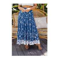 Women's Floral Print Elastic Waist Pleat Boho Skirt A Line Maxi Skirt