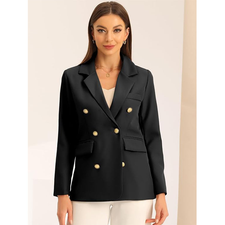 Women's Notched Lapel Double Breasted Long Sleeve Work Office Suit Blazer Jacket