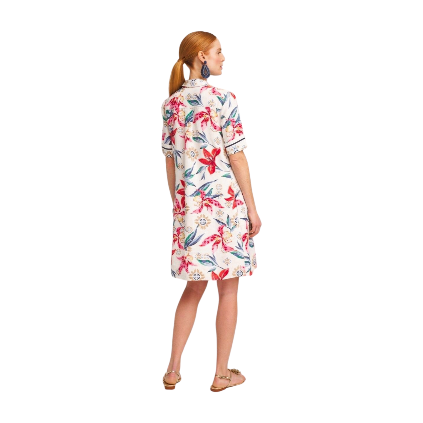 Women Linen Floral Popover Shirt Midi Dress summer dress  dress for women new look dress