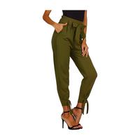 Womens Casual High Waist Pencil Pants with Pockets Bow-Knot Cropped Paper Bag Pants for Work