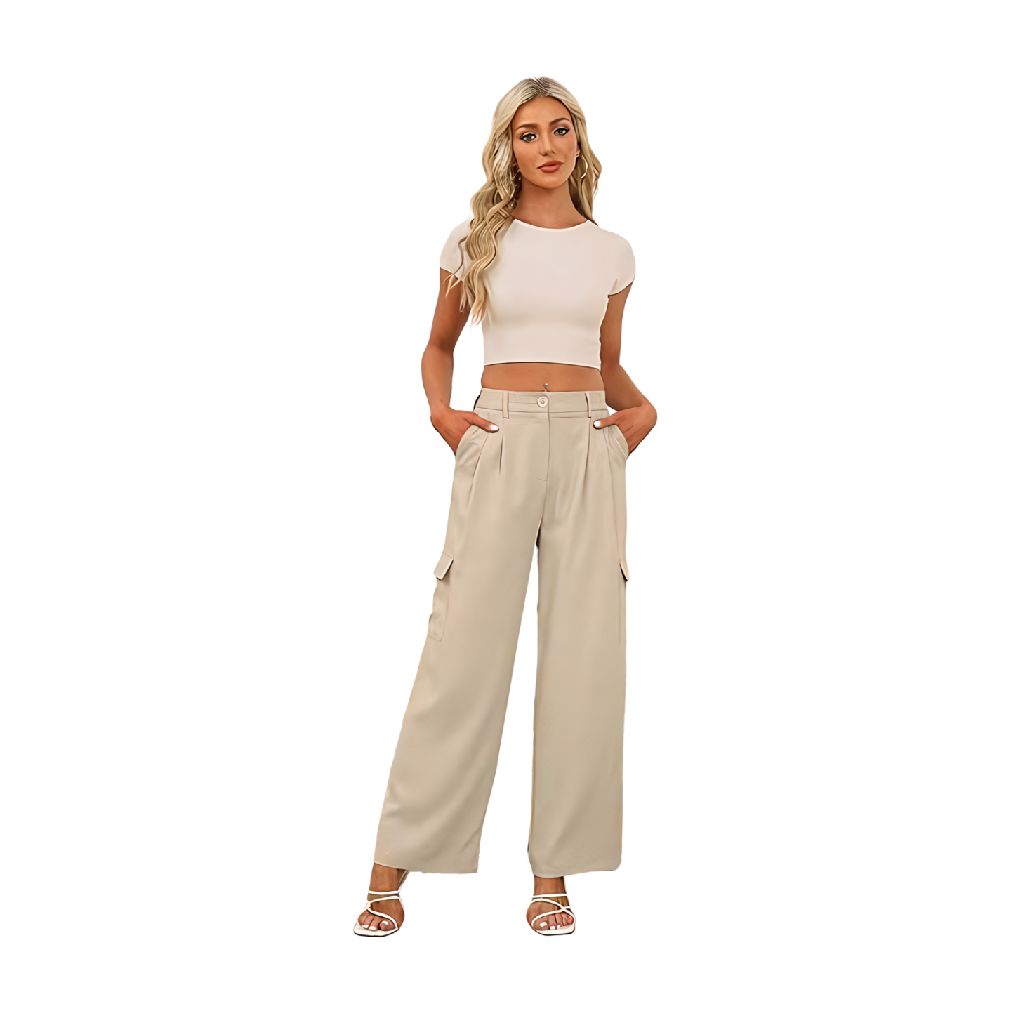 Womens High Waisted Wide Leg Cargo Pants Baggy Casual Work Pants with 4 Pockets