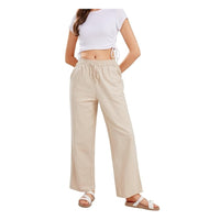 Women's Summer Drawstring Waist Wide Leg Loose Cotton Linen Palazzo Pants