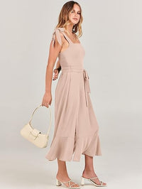 Square Neck Ruffle Split Midi Formal Dress wedding guest dresses