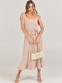 Square Neck Ruffle Split Midi Formal Dress wedding guest dresses