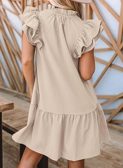 Women Summer V-Neck Drawstring Ruffle   Dress summer dress